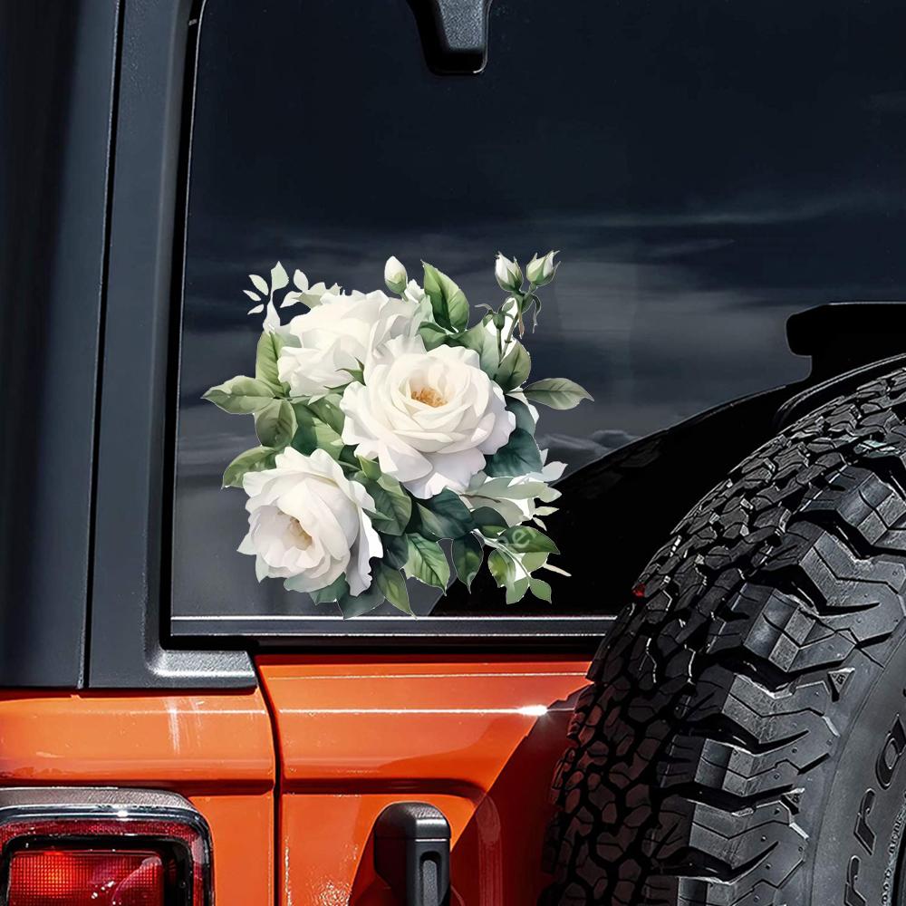 QT2086#15cm White Rose Waterproof Car Decorative Decal, Suitable for Cars, Laptops, Bumpers, Glass Window Sticker