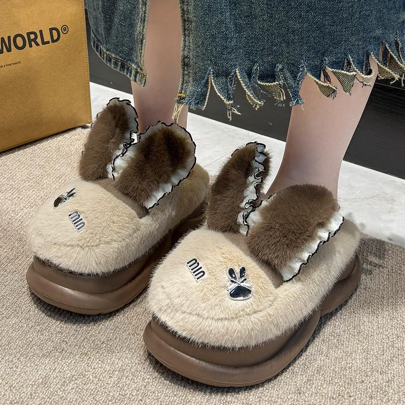 Cotton slippers 2025 new autumn and winter indoor home warmth non-slip thick bottom cotton mop cute rabbit ears
