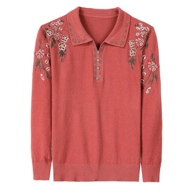 Light Mother Knitted Sweater Spring New Middle-aged Women's Sweater Middle-aged and Elderly Spring and Autumn Bottoming Multi-colored Top