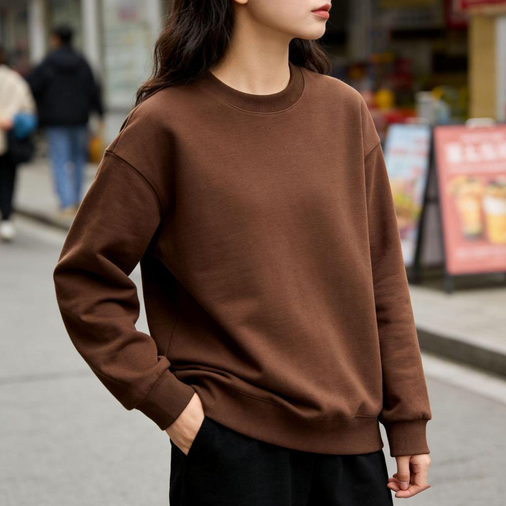 2025 Autumn/Winter Women's Casual Loose Round Neck Solid Sweatshirt - American Style Trendy Top