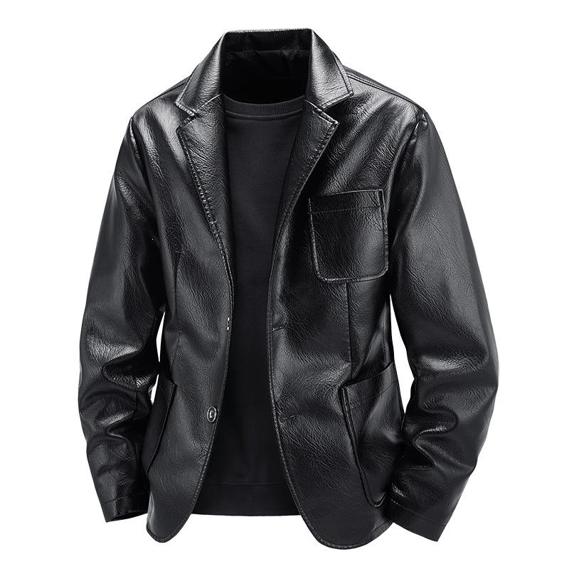 Lapel new men's leather jacket spring and autumn three-dimensional pocket teen trendy men's casual versatile leather jacket