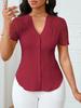 Women's Summer V-neck Embroidered Hollow Short-sleeve Shirt