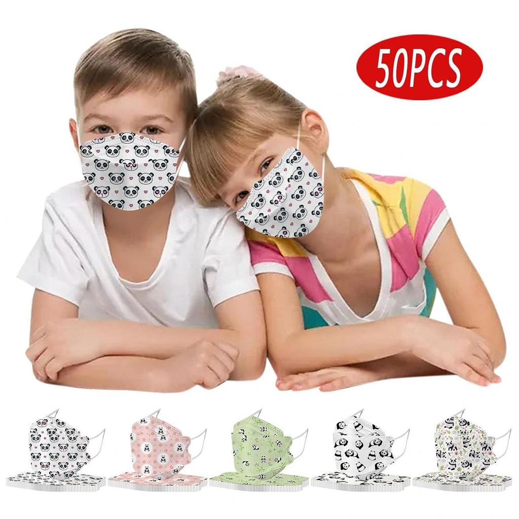 50Pcs Kids Disposable Face_Masks With 3D Designs 4-Ply Cute Printed Breathable Face_Mask