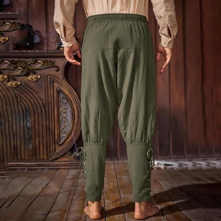 Men Pirate Pants Renaissances Ankle Band Pant Medieval Vikinges Navigator Pants Halloween Costume Cosplay with Drawstring