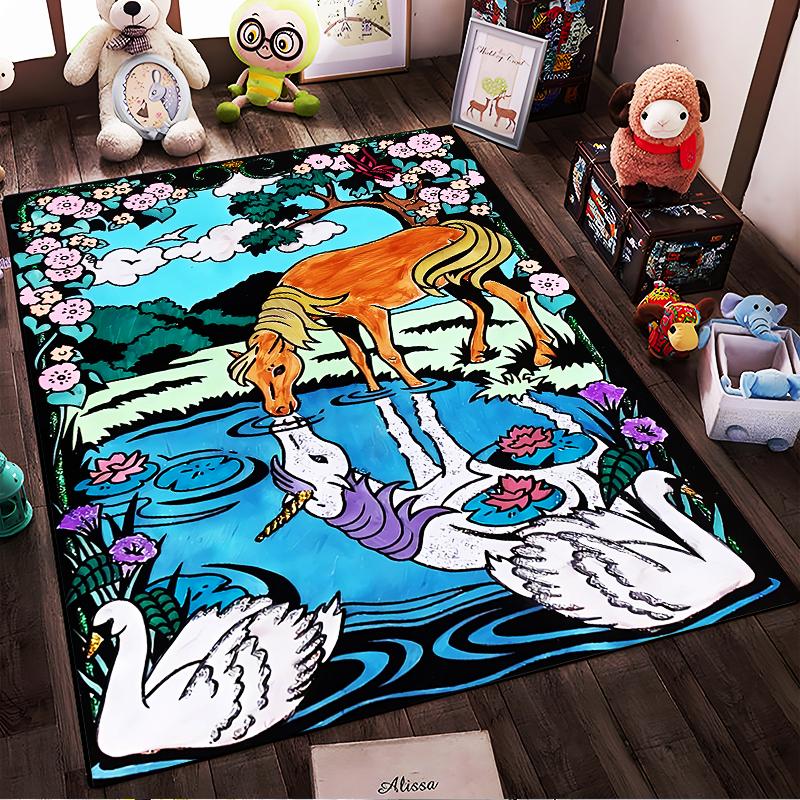 Colorful Horse and Unicorn Reflection Scenic Carpet for Living Room Suitable for use as an anti-slip for living room bedroom sofas