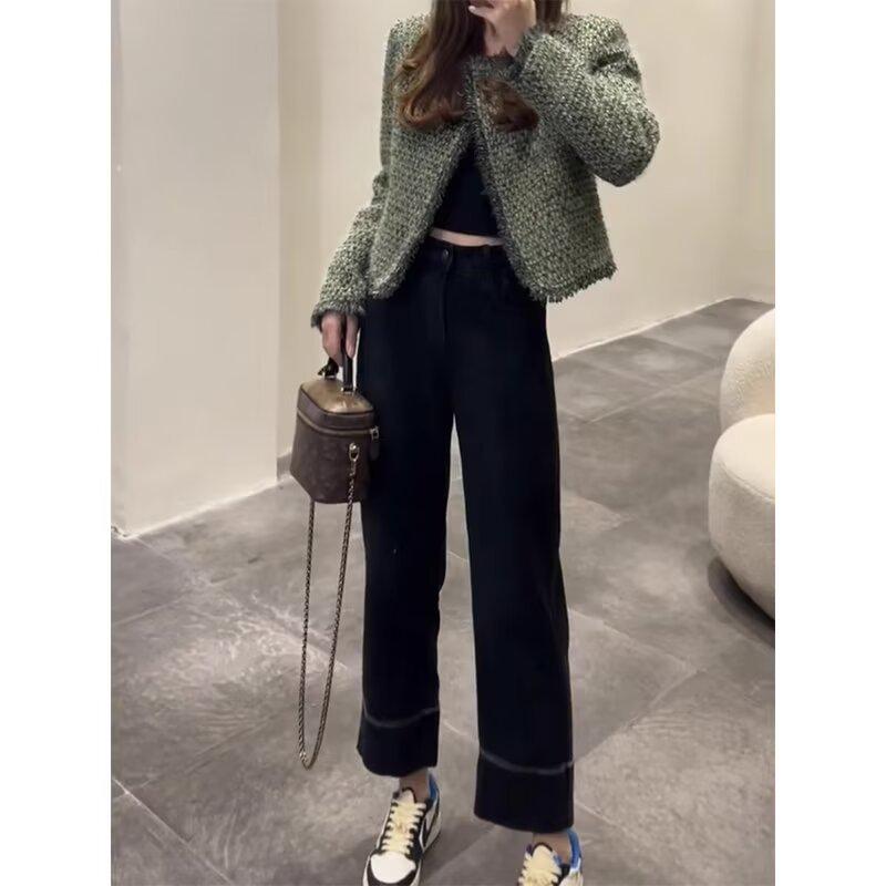 

Осень и Зима Женские Шикарные Джинсы Прямого Кроя с Завышенной Талией - Брюки-Сигареты в Стиле Инфлюенсеров L чёрный