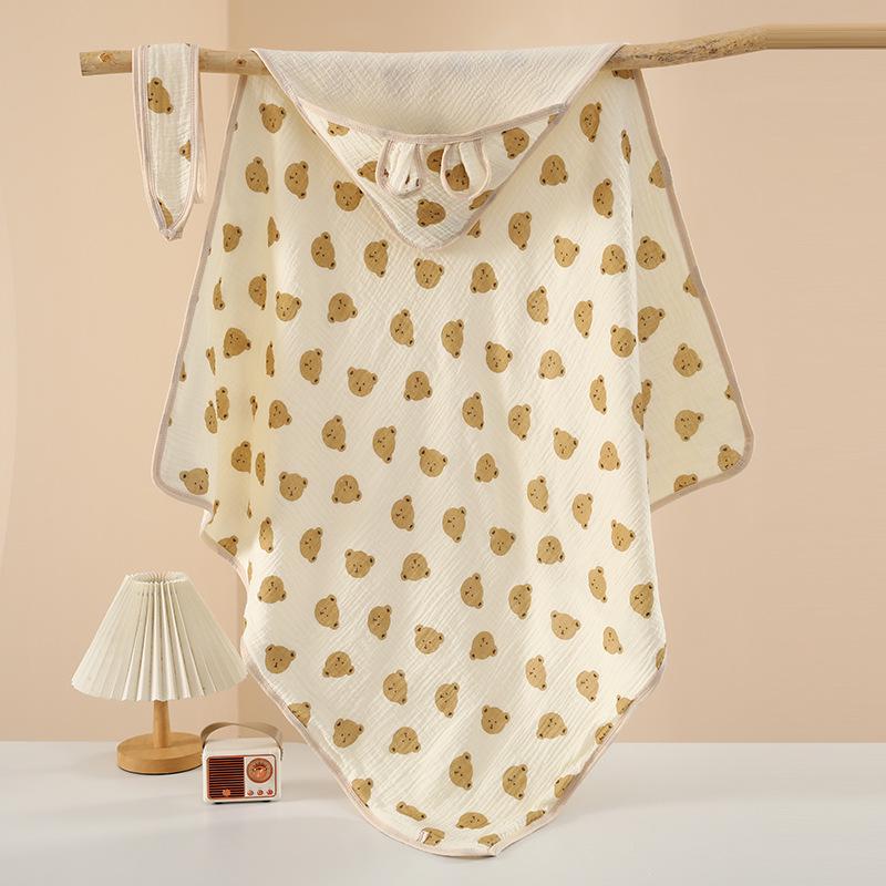 Newborn Hooded Pure Cotton Gauze Bath Towel & Swaddle Blanket 90*90 cm