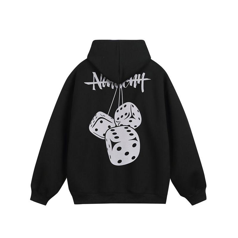 Men's European and American Style Heavyweight Trendy Hip-Hop Street Dice Print Hooded Sweatshirt, Unisex Loose Casual Couple Jacket