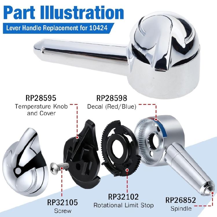 Single Handle Upgrades Kit Metal Shower Control Handle Shower Gate Handle Replacement for 1700 Series Shower & Tub Faucet
