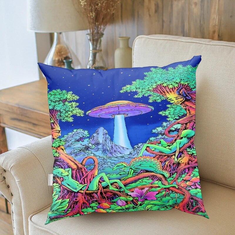 

45x45 см психоделическая грибная наволочка с цветочным рисунком глаз, художественный дизайн, подходит для спальни, украшения дома, чехол для диванной подушки 40x40cm