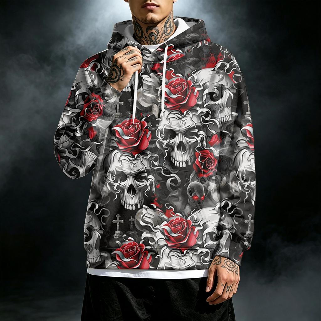 Men's Loose Fit Casual Printed Hoodie with Pocket and Drawstring