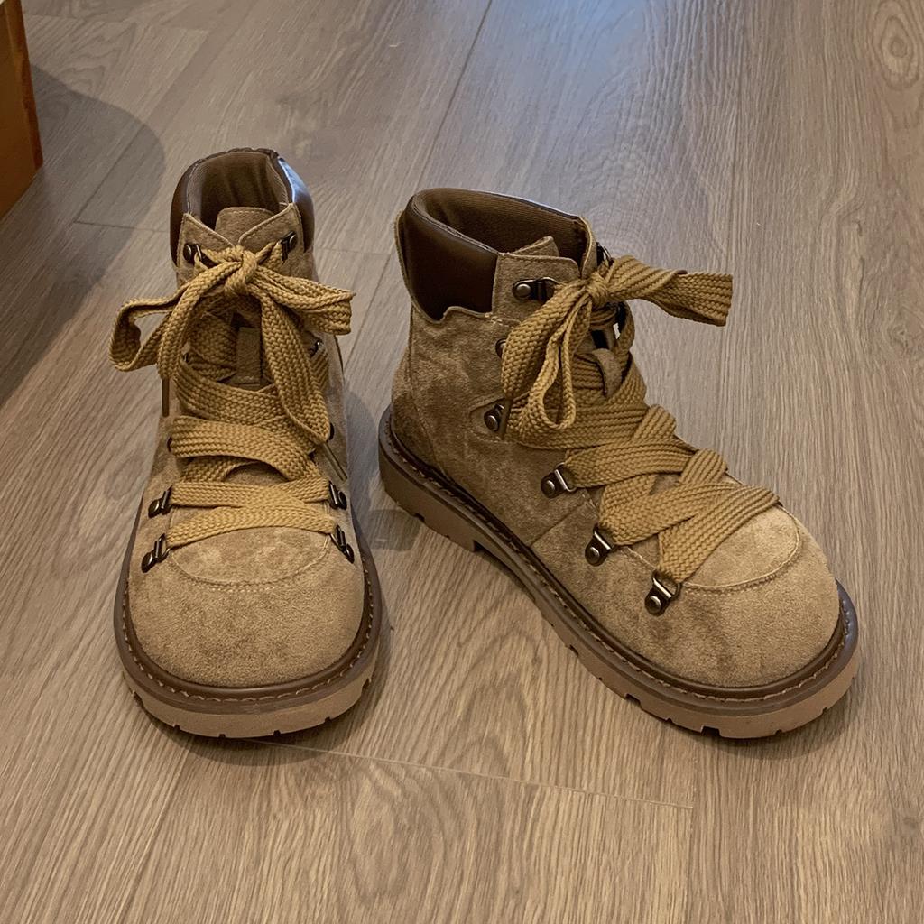 Martin Boots Women's 2025 New Autumn Lace-up Retro Versatile and Thin Thick-soled Heightening High-top Short Boots Rhubarb Boots