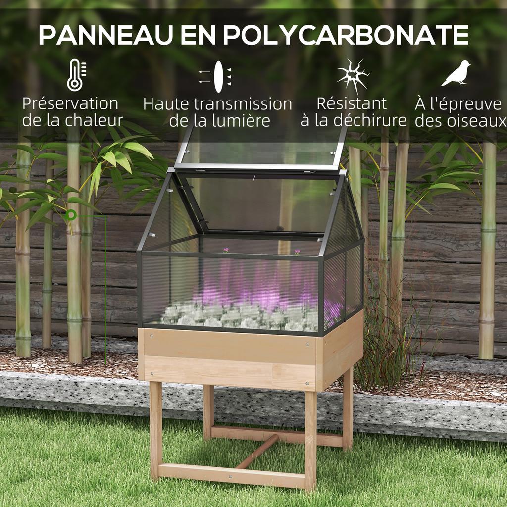 Mini Greenhouse On Legs Dim. 60L X 57W X 103H Cm Double Opening Roof Polycarbonate Panels, Steel, Treated Fir Wood