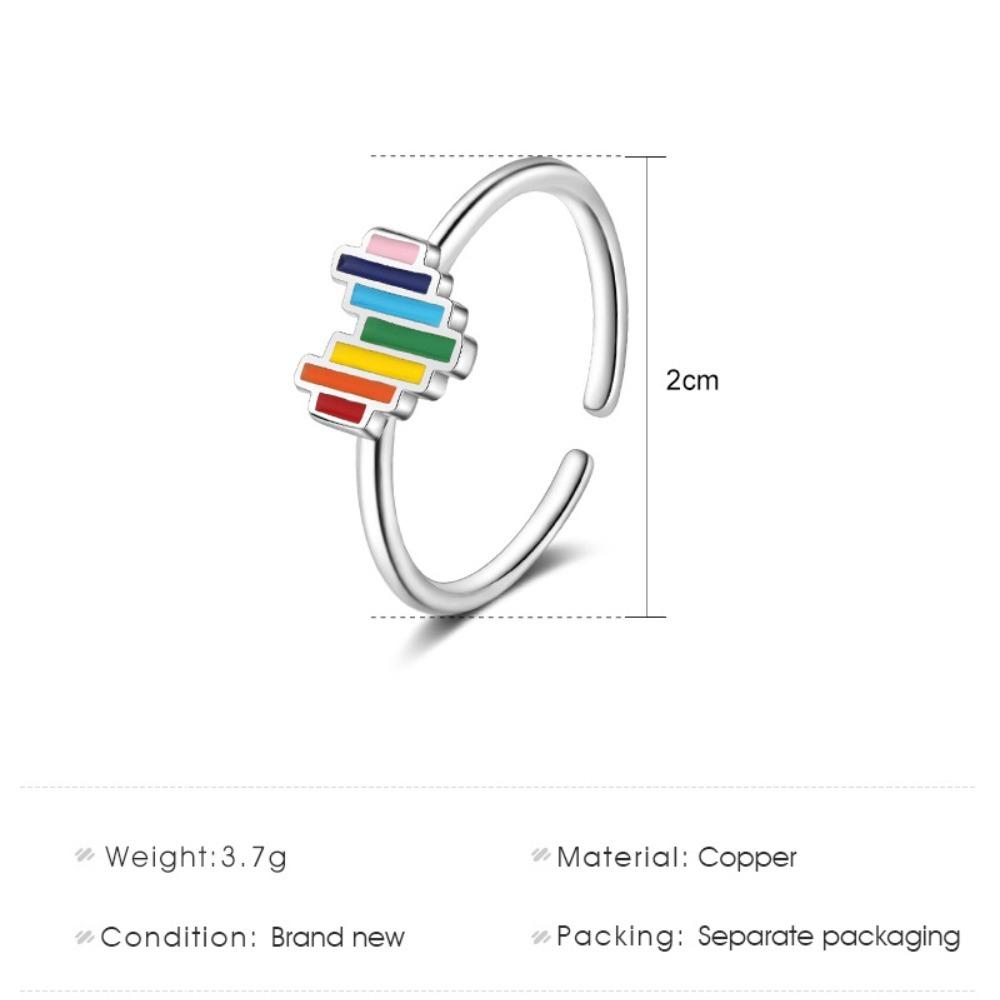 Korea Cute Sweet Multicolor Enamel Rainbow Stainless Steel Opening Adjustable Heart Ring for Fashion Finger Jewelry Accessories
