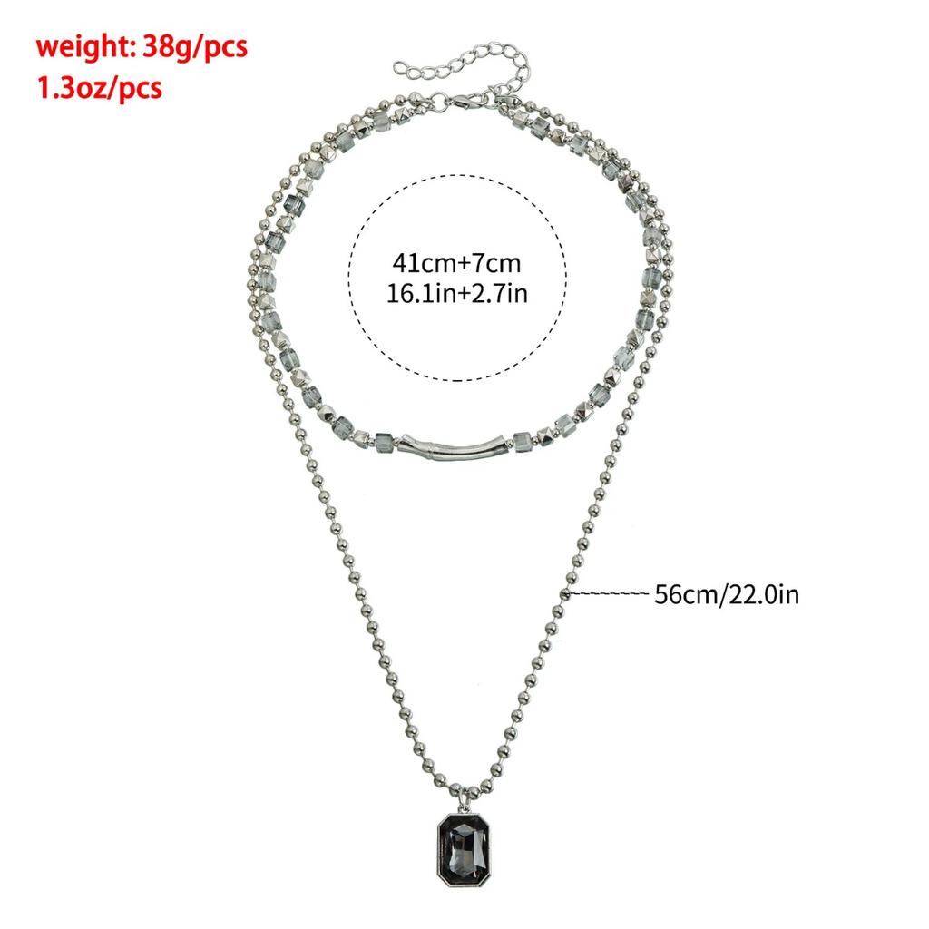 Vintage Women's Double-layer Collarbone Chain Necklace Bracelet, Black Acrylic Crystal Gemstone Necklace, Elegant Party Jewelry