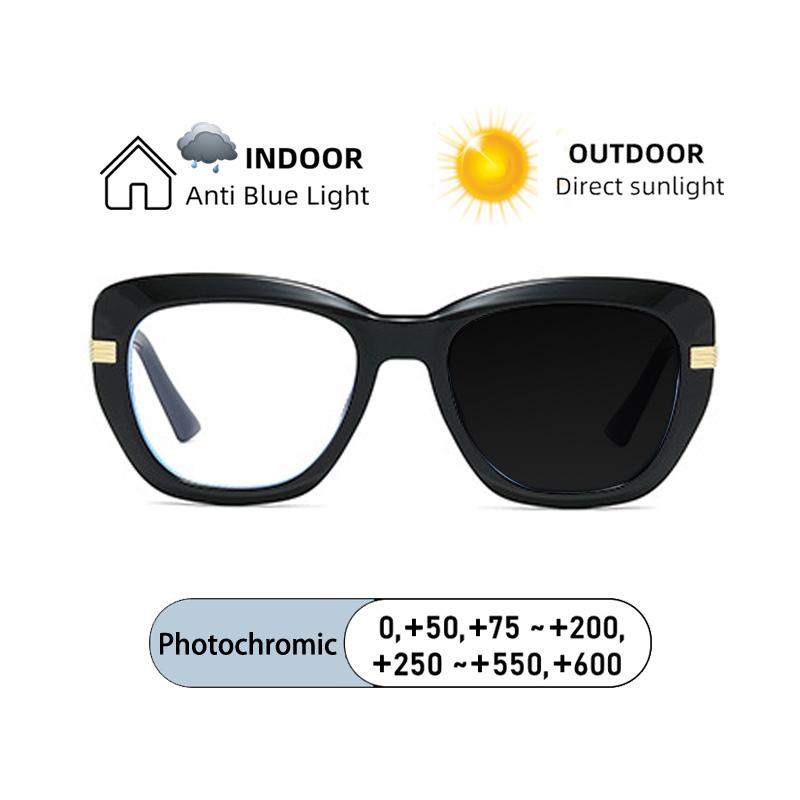 Brand Unique Design Oversized Wide Edge Prints Frame Hyperopia Eyewear Photochromic Anti Blue Ray Computer Women Reading Glasses