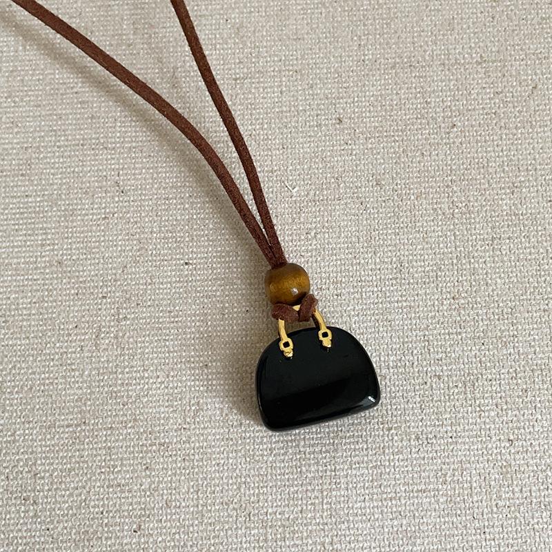 Design Sense Tiger'S Eye Stone Natural Stone Bag Pendant Necklace Women'S Autumn And Winter Fashion Versatile Neck Chain Sweater Chain