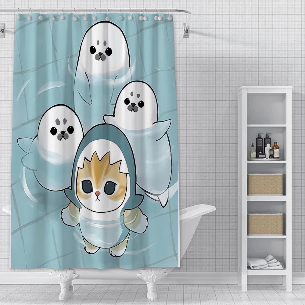 Shower Cute Cat Mofusands Curtain Waterproof Polyester Fabric Paint Colorful Bath Curtains Home Bathroom Decor Curtain With Hook