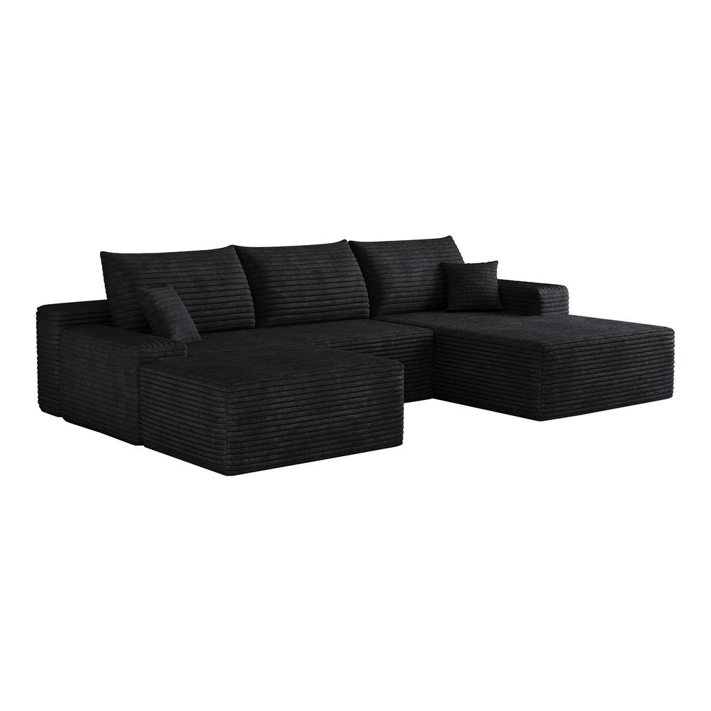 270cm Boneless Modular Corner Sofa, with L-Shaped Chaise Longue, with Deep Seat, No Assembly Required, Sofa for Living Room, Bedroom, Apartment, Black