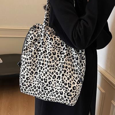 Canvas Bag Women's New Fashion Fashion Leopard Print Handbag Large Capacity Commuter One-Shoulder Tote Bag