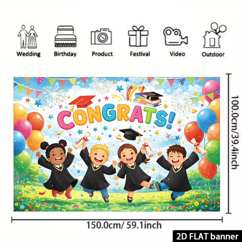 2D Congrats Graduation Backdrop Kids Cap Diploma Background Cloth