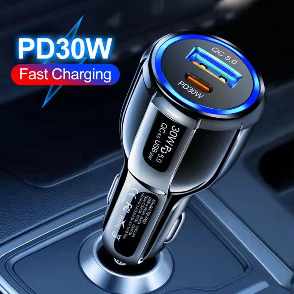 60W Dual Line QC5.0 USB+PD Fast Charging Mobile Car Charger Supports Ultra Fast Charging And Super Fast Charging
