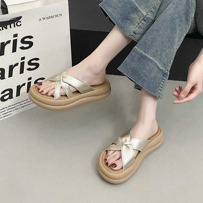 Cool slippers female summer wear 2025 new fairy style with skirt platform beach sandals fashion one-word drag female