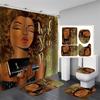 Afroamericano Afro Sexy Chica Negra Mujeres Arte Diseño Arte Graffiti Juego de Cortinas de Ducha para Baño Alfombrillas Alfombras Tapa de Inodoro Poliéster con Ganchos