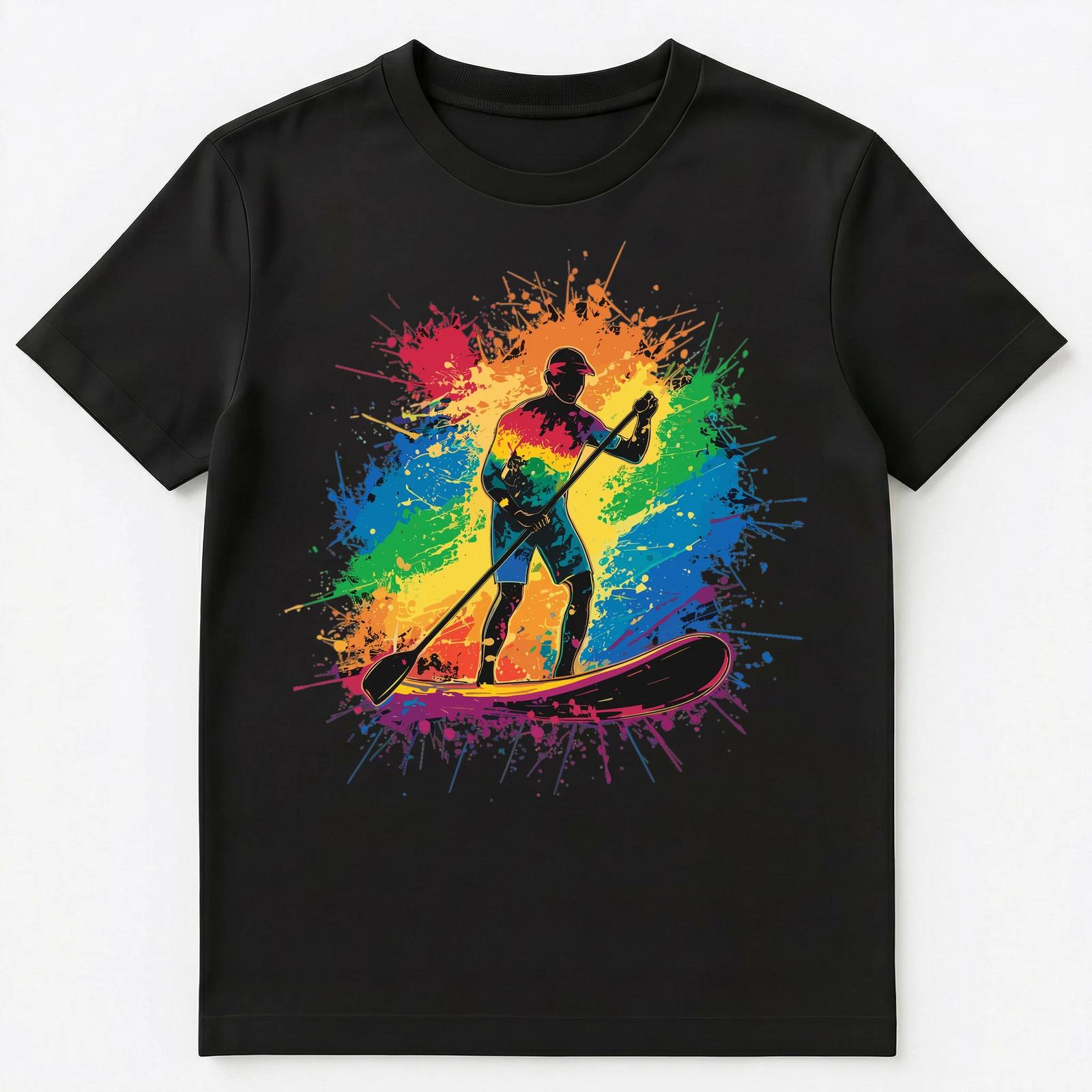 

Colorful Paint Splash Paddleboarder Art Graphic Unisex T-Shirt S