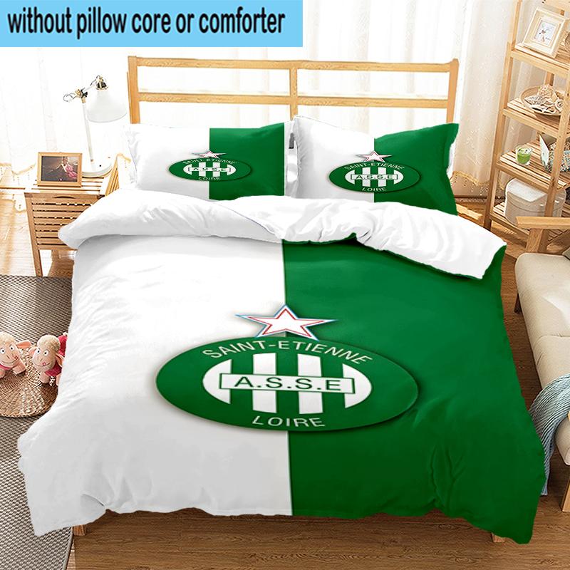 3PCS Green Saint-Etienne Football Bedding Set,Including 1pc Duvet Cover And 2pcs Pillowcases Perfect for Bedroom, Dormitory, Fan Christmas Gift