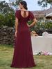 Ever-Pretty Women's U-Neck Backless Frenulum Knotting Short Sleeves High Slit A-Line Bridesmaid Dress Chiffon Evening Dresses