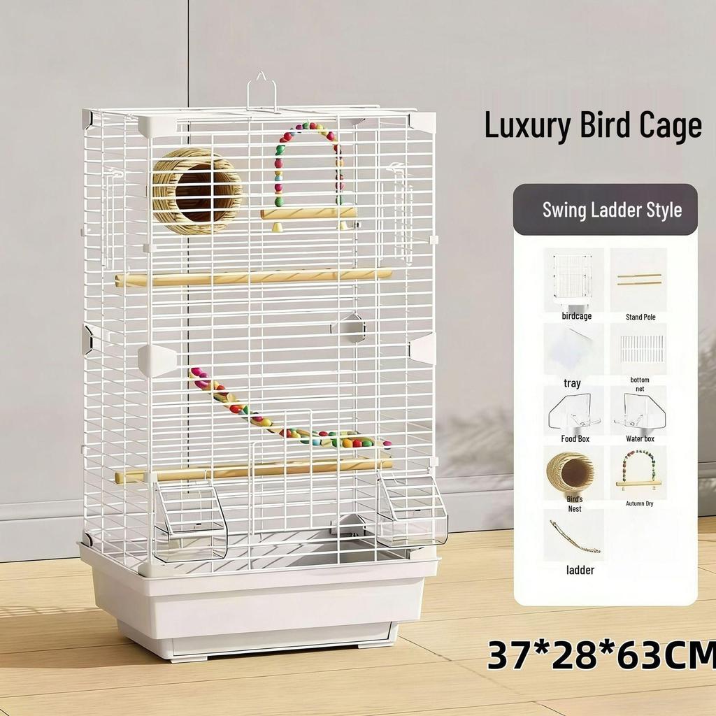 Deluxe Horizontal Wire Parrot Cage for Budgerigars - Anti-Splash Design