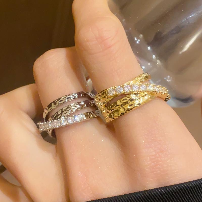 Korean Zircon Multilayer Crossover Open Ring: High-End Light Luxury Index Finger Jewelry