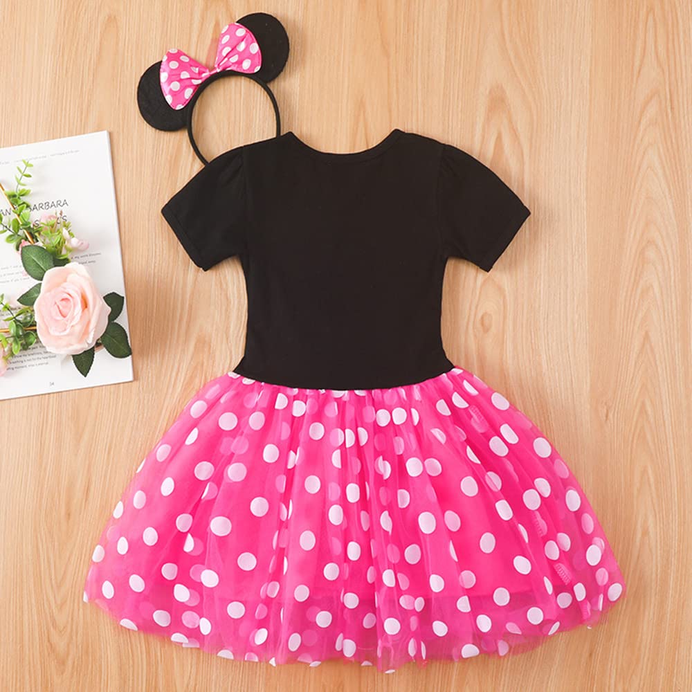 MUXIU Minnie Mouse Halloween Costume for Cute and Popular Polka Dot Short Perfect for and Includes Red Set Rose Girls, Dress, Sleeves, Parties,