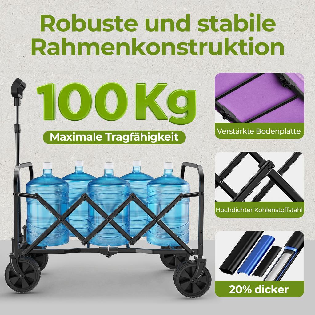 Mini Wagon Foldable Small 100KG, Hand Cart, Shopping Cart Camping Cart with Height-Adjustable Handle, Light & Space-Saving & Stable, Purple