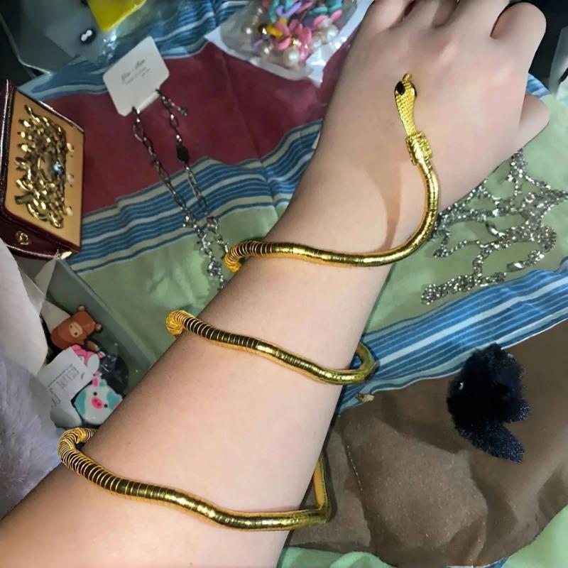 2025 New Punk Multilayer Metal Alloy Gold Black Color Cool Bendy Snake Necklace Bracelet for Women Men Chunky Jewelry