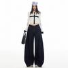 Autumn and winter new contrasting tannins original cow jeans women's loose wide-leg pants