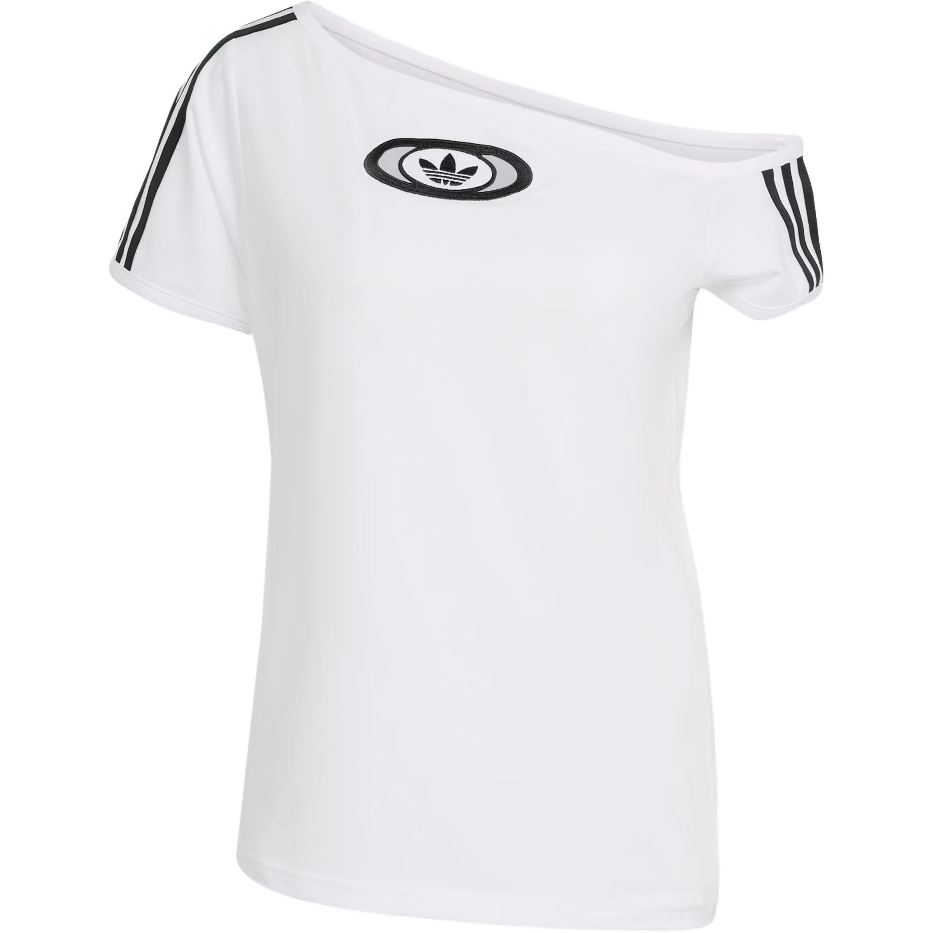 

Adidas Originals Campus 2000 Off Shoulder Logo Stripe Asymmetric Neck Shoulder Sports Short Sleeve T-Shirt Women Tops KC8795 XL