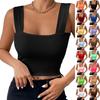 Top Corti Basici da Donna Scollo Quadrato Schiena Scoperta Senza Maniche Canottiera Corta Monocolore Elasticizzato Bodycon Sexy T-shirt Senza Schiena