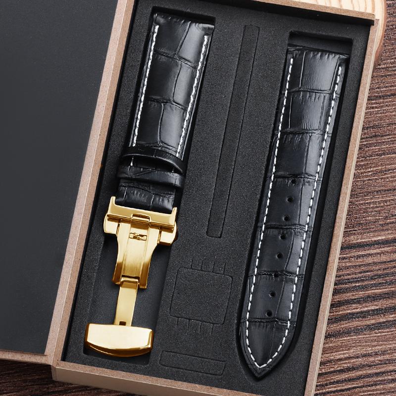 Echte Rindsleder Uhrenarmbänder mit Box Uhrenarmband 4mm 16mm 18mm 20mm 21mm 22mm 24mm Armband Gürtel Faltschließe Uhrenarmband
