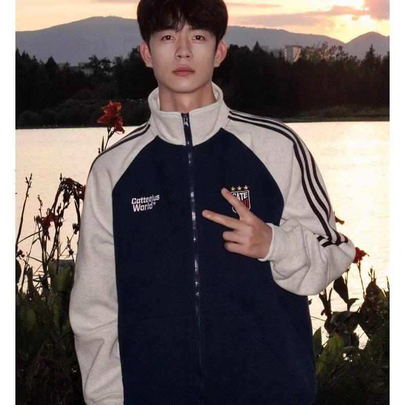 

Художественное пальто в американском стиле с длинным рукавом свободного кроя, воротником-стойкой, осень/зима 2025, не скатывается 2XL темно-синий