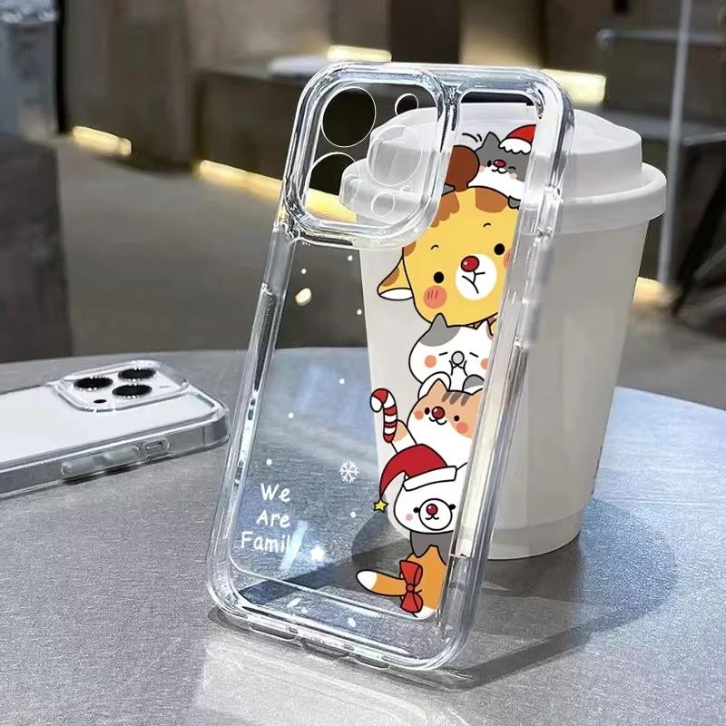 Soft Clear Phone Case For iPhone 17 16 11 12 13 14 15 Pro Max XS XR X 7 8  Cute Cartoon Santa Claus Elk Snowman Christmas Cover