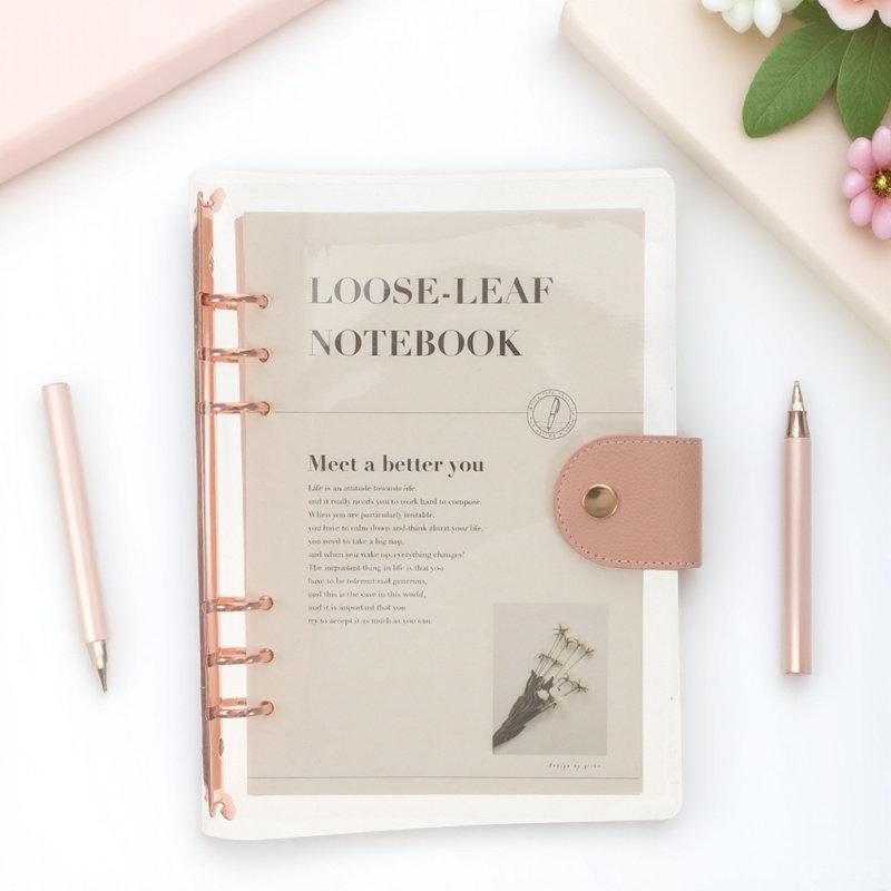 Hochwertiger, glatt schreibender Notizblock mit losen Blättern und 6-Loch-Ringordner. Schlichtes, elegantes Design für tägliches Tagebuch, Reisetagebuch, Büro