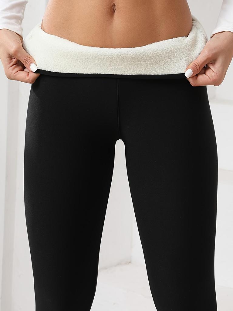 Women's High-Waisted Plus Velvet Warm Leggings - Thick Winter, Elastic Waistband, Tummy Control, Solid Color