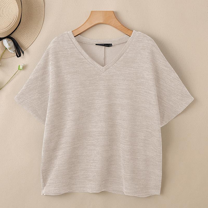 ZANZEA Women Casual V-Neck Loose Short Sleeve Knitwear T-shirt