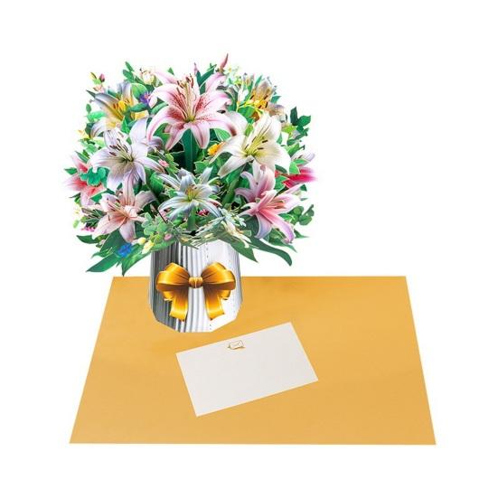 Paper Flower Pop Up Cards 3D Flower Bouquet Greeting Card with Envelope And Note for Mother's Day Graduation Anniversary Birthday Congratulations