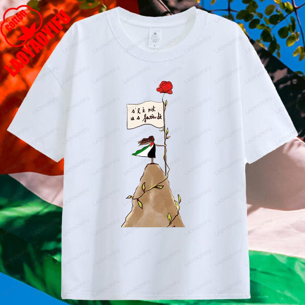 

Palestinian Mountain Rose Woman Man Graphic T Shirts Summer High Quality Cotton Classic Oneck Outdoors Tshirt Ropa Hombre L