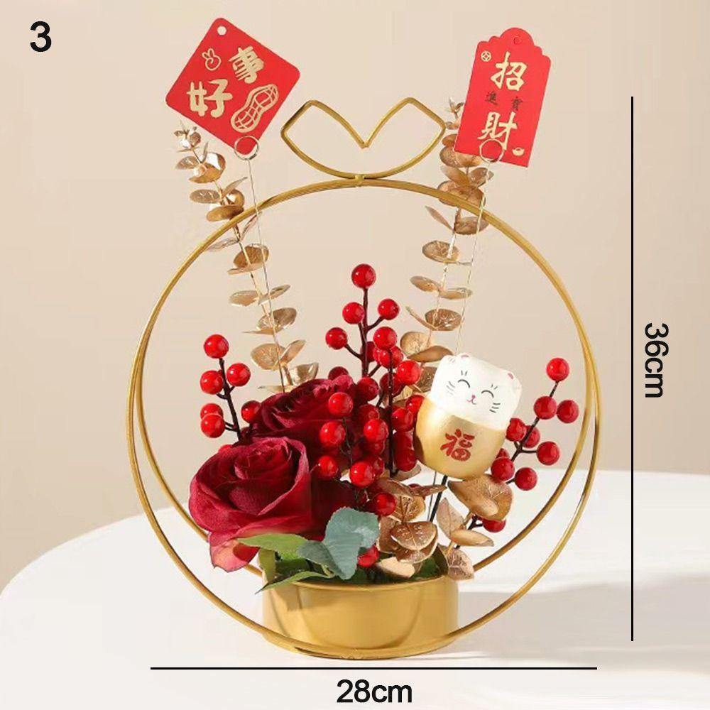 Red New Years Bonsai Pendants Foam+Plastic Artificial Red Berries Bonsai  New Years Supplies