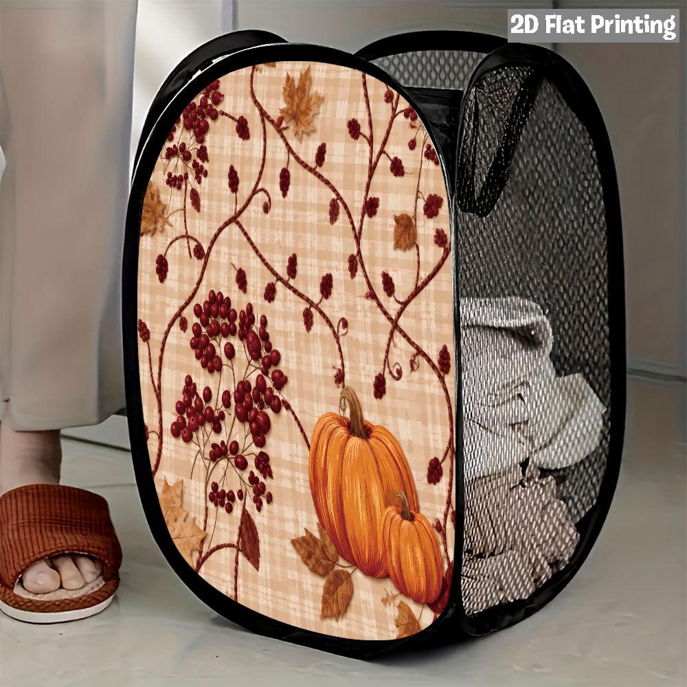 1Pcs Autumn Sunflower Pumpkin Series 6 Pop-Up Laundry Hamper Expandable Mesh Hamper Basket for Room Bedroom Bathroom Organization Contemporary Storage
