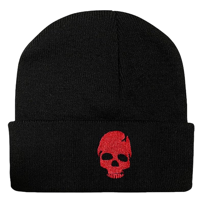 

[White Fang] hat skull rock beanie knit hat Fashionable outdoor cool men s ladies CZ473 (Red Skull)